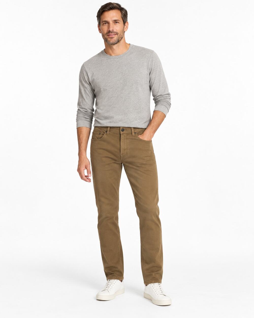 Jachs New York Traveler Pants Men 32x30 Brown Stretch Straight Fit Jeans